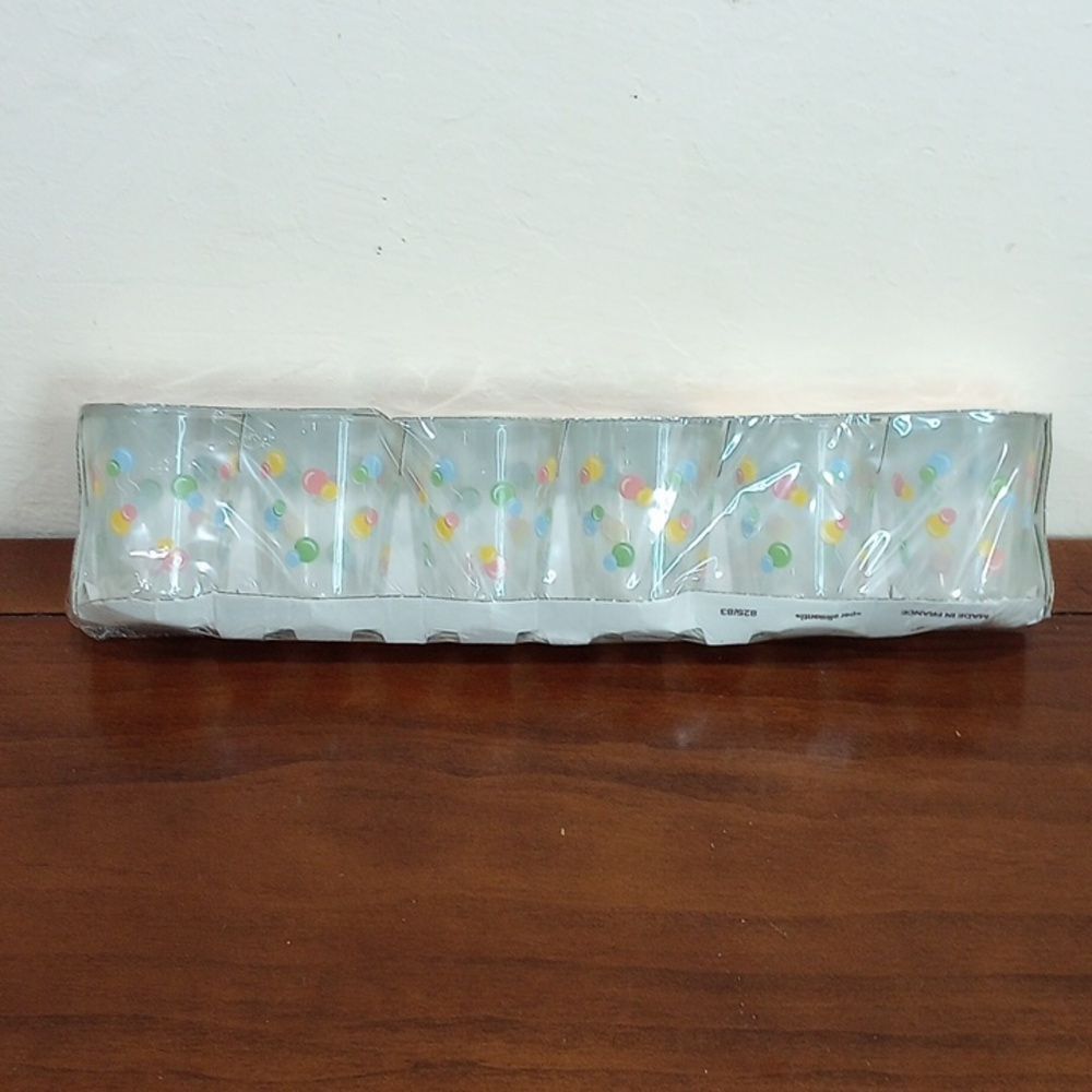 Set of 6 Vintage Luminarc 6 oz Hand Painted Balloon Print Drinking Glasses - NEW